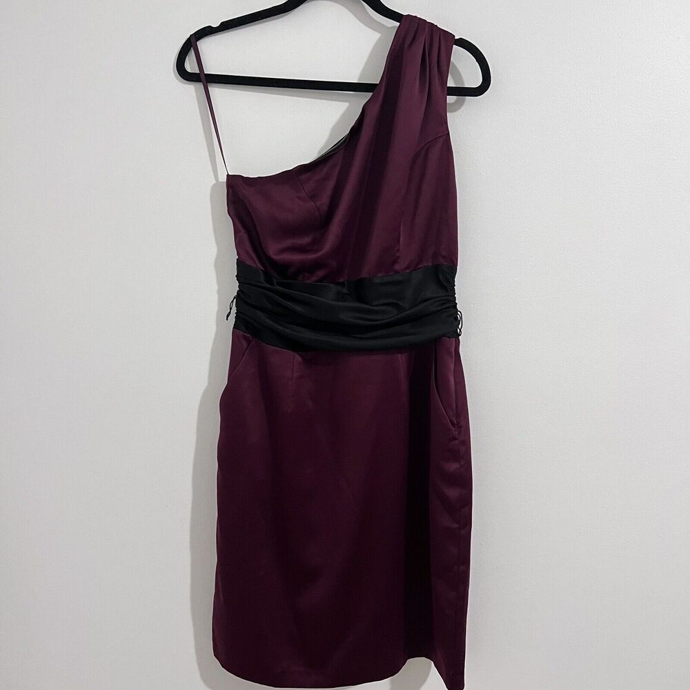 Worthington Burgundy Red One Shoulder Midi Dress Size 10 Evening Party Holiday